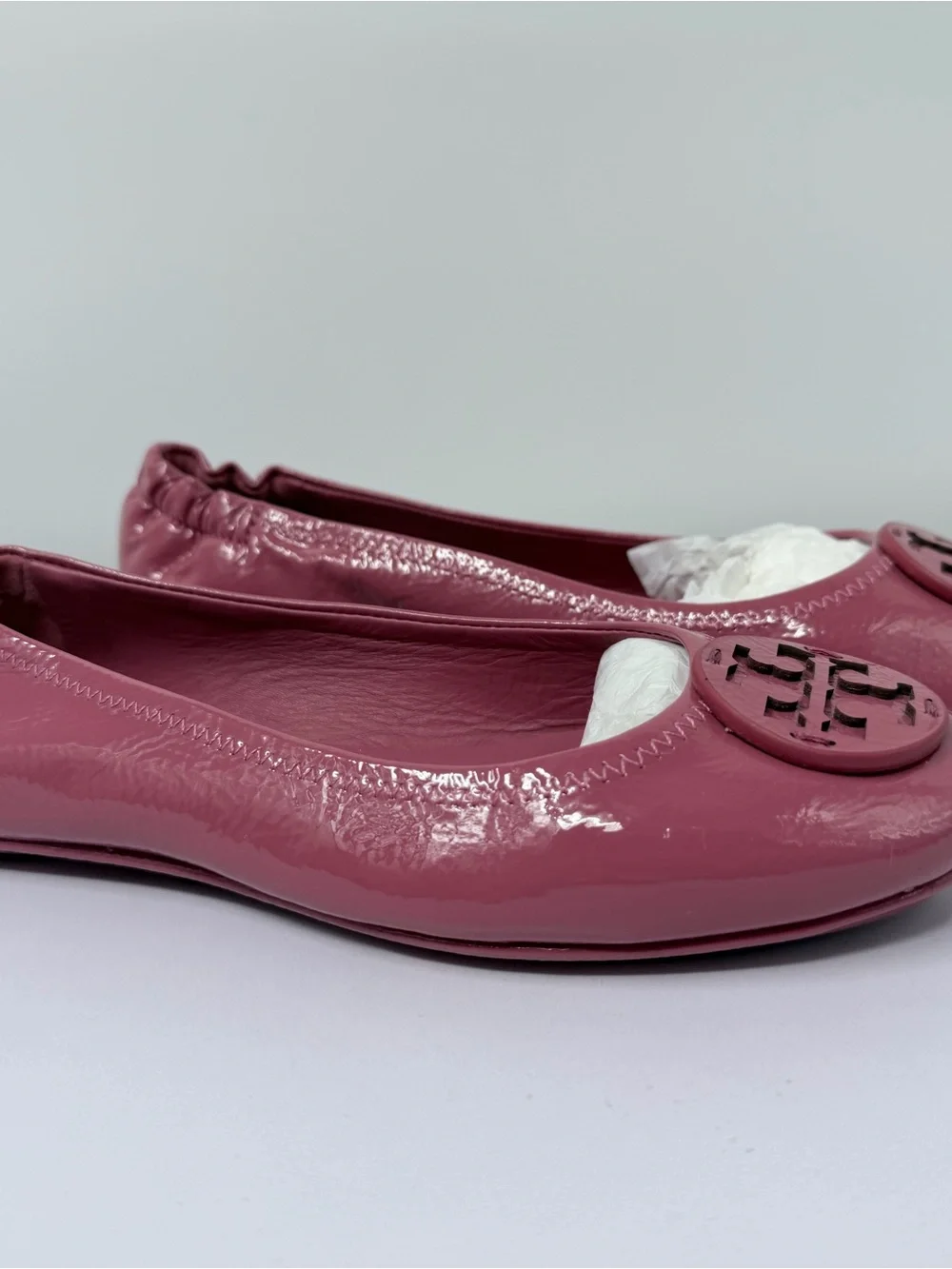 Tory Burch Rose-Pink Patent Leather Logo Ballet Flats